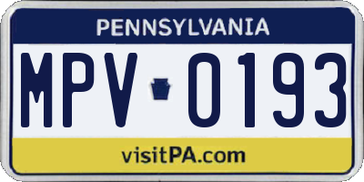 PA license plate MPV0193