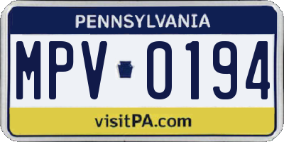 PA license plate MPV0194
