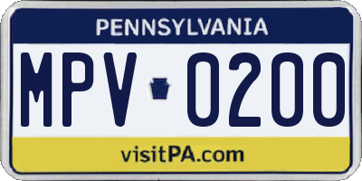 PA license plate MPV0200