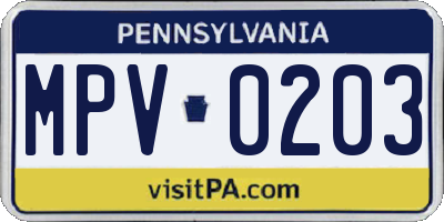 PA license plate MPV0203