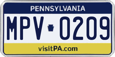 PA license plate MPV0209