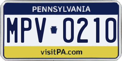 PA license plate MPV0210