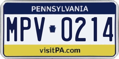 PA license plate MPV0214