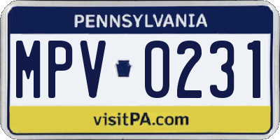 PA license plate MPV0231