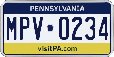 PA license plate MPV0234