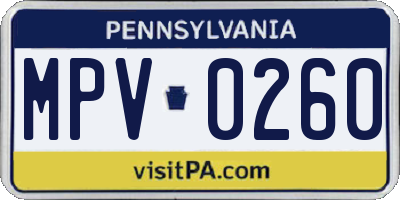 PA license plate MPV0260