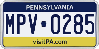 PA license plate MPV0285