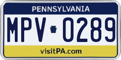 PA license plate MPV0289