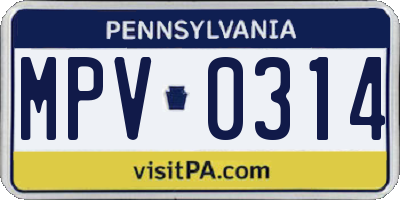 PA license plate MPV0314