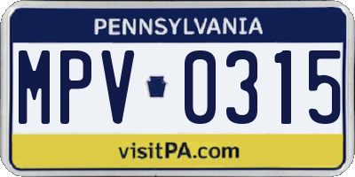 PA license plate MPV0315