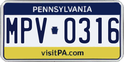 PA license plate MPV0316