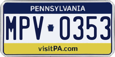 PA license plate MPV0353