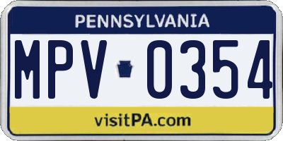 PA license plate MPV0354
