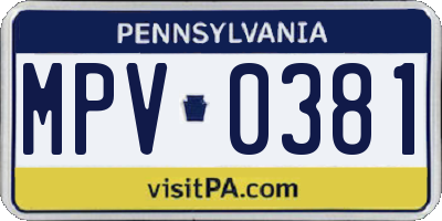 PA license plate MPV0381