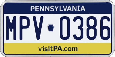 PA license plate MPV0386