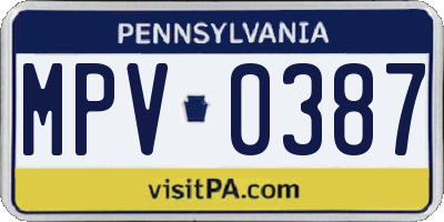 PA license plate MPV0387