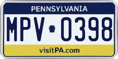 PA license plate MPV0398