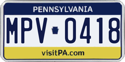 PA license plate MPV0418
