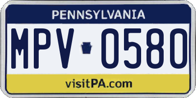 PA license plate MPV0580