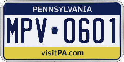 PA license plate MPV0601