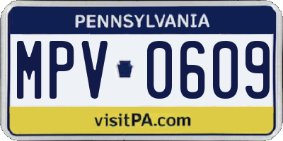 PA license plate MPV0609