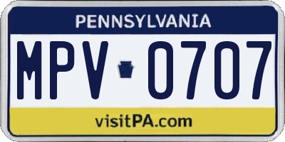 PA license plate MPV0707