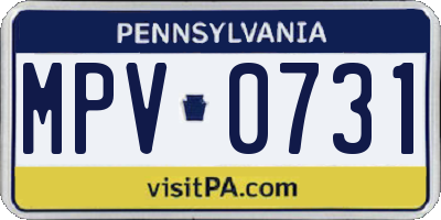 PA license plate MPV0731
