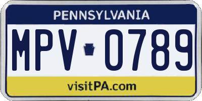 PA license plate MPV0789