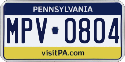 PA license plate MPV0804