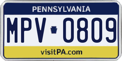 PA license plate MPV0809