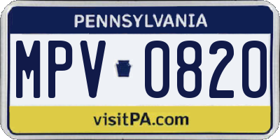 PA license plate MPV0820