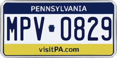 PA license plate MPV0829