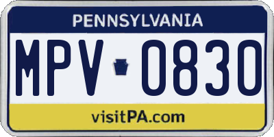 PA license plate MPV0830