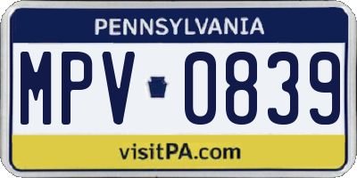 PA license plate MPV0839