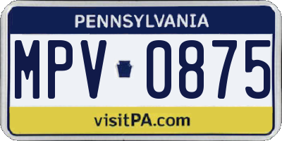 PA license plate MPV0875