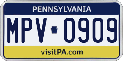 PA license plate MPV0909