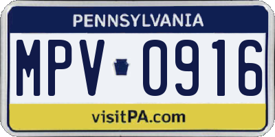 PA license plate MPV0916