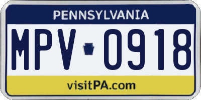 PA license plate MPV0918