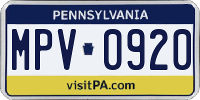 PA license plate MPV0920