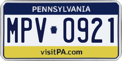 PA license plate MPV0921