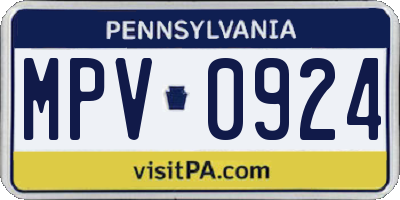 PA license plate MPV0924