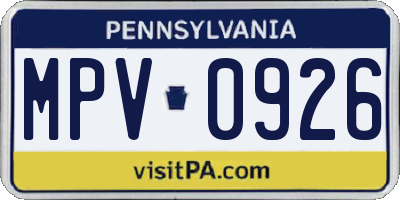 PA license plate MPV0926