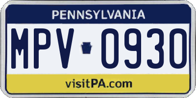 PA license plate MPV0930