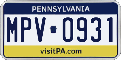 PA license plate MPV0931