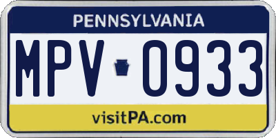 PA license plate MPV0933