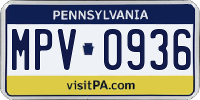 PA license plate MPV0936