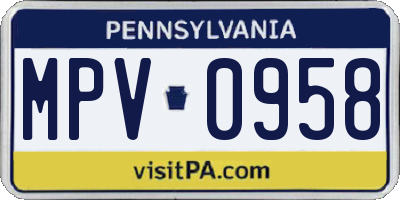 PA license plate MPV0958
