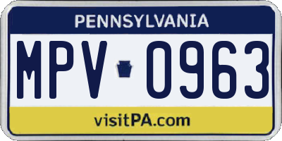 PA license plate MPV0963
