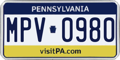 PA license plate MPV0980