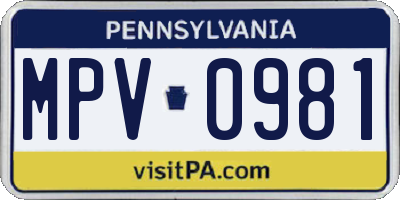 PA license plate MPV0981